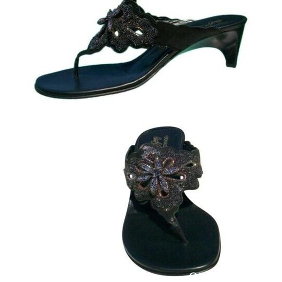 Donald Pliner Black Sequin Beaded Leather Shoe Sandal New...